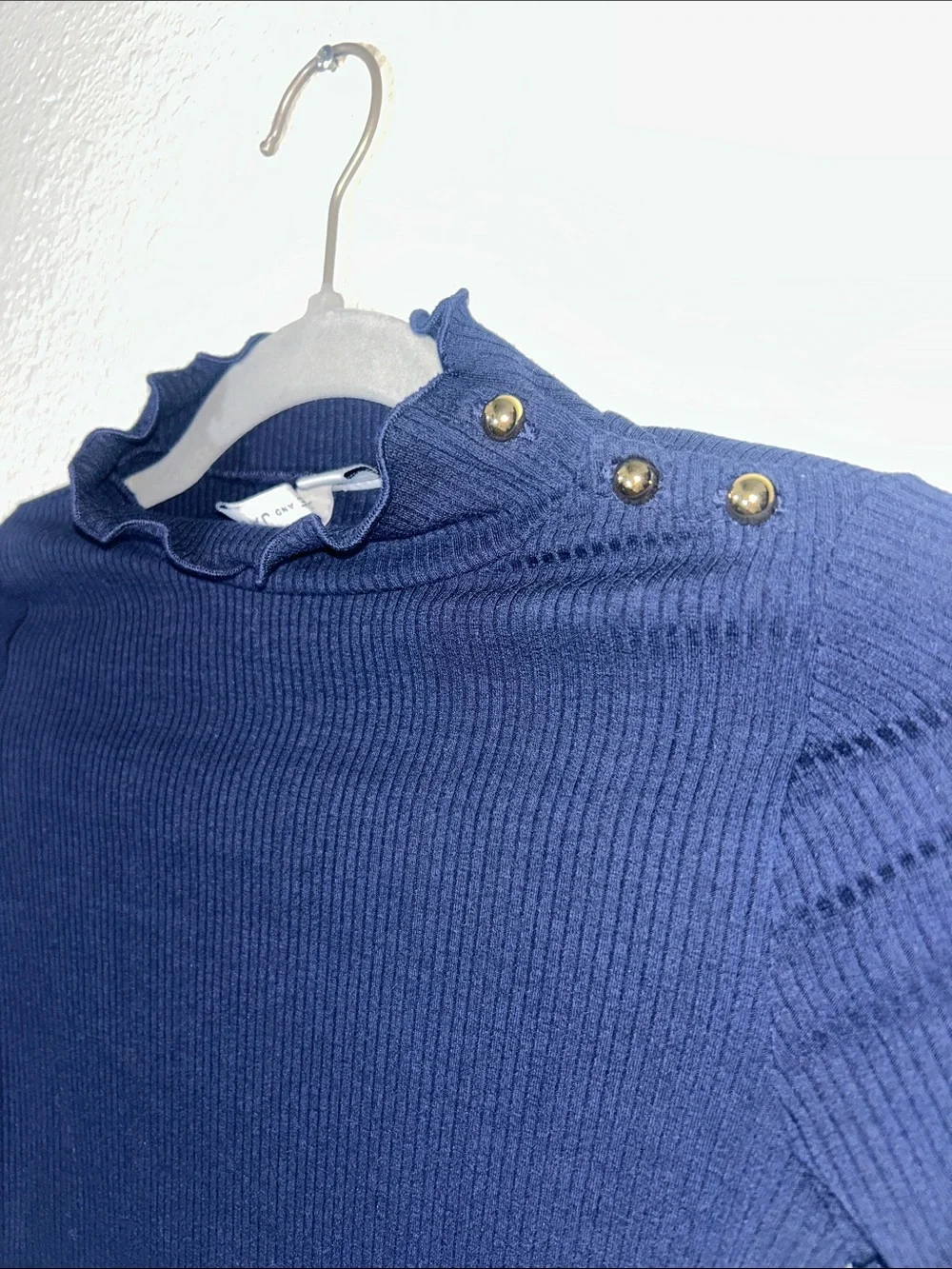 Janie and Jack Girls' Merchant Marine Navy Ruffle Trim Mock Neck Long Sleeve Sz8